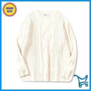 Oversized Cable Knit Pullover Sweater, 100% Acrylic, Machine Washable